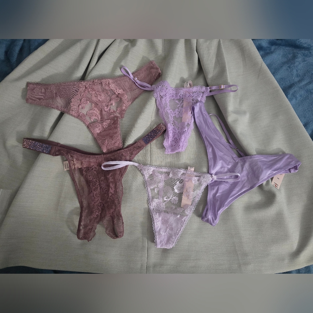 Victoria's Secret Lace & Satin Thong Set in Mauve and Lavender
